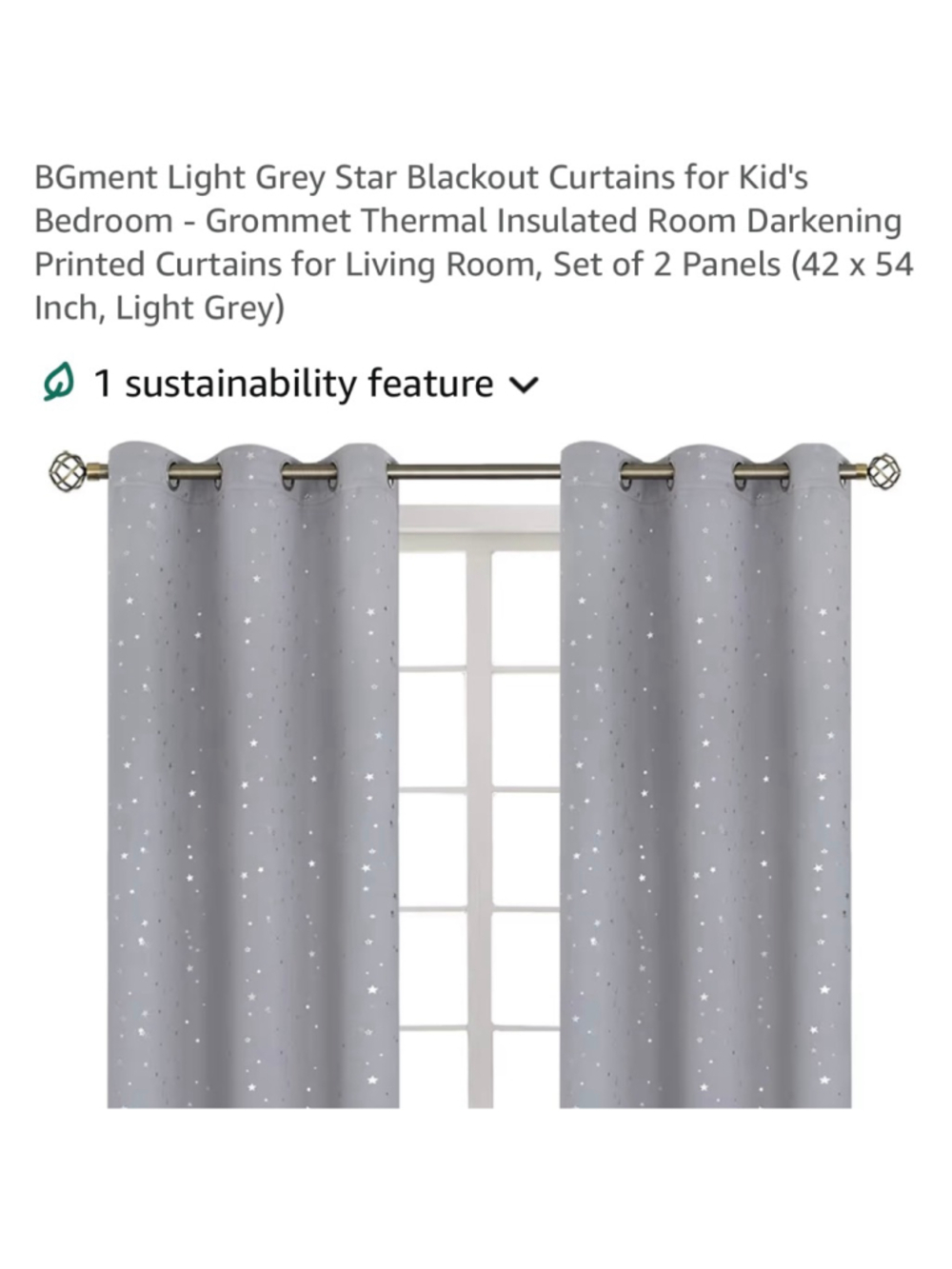 Brand New Light Gray w/ Stars Blackout Curtains 2 Panels (42 x 54 Inch)